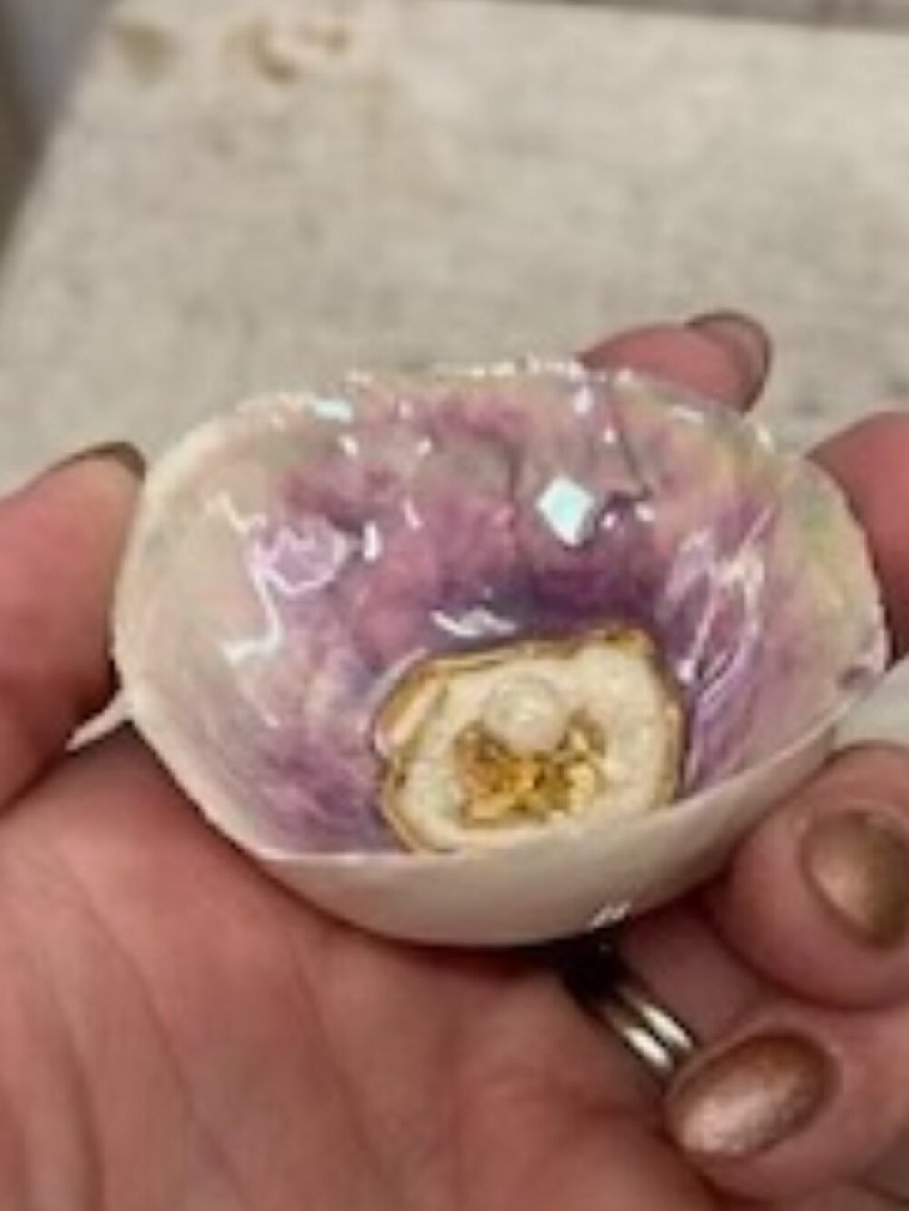Peter Clark New Zealand Real Gold Iridescent Fairy Pot Ring Dish